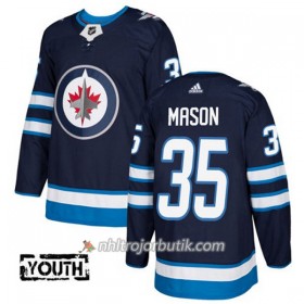 Barn Ishockey Winnipeg Jets Tröja Steve Mason 35 Adidas 2017-2018 Marinblå Authentic